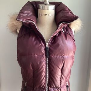 Marc New York Burgandy FurHooded Vest Size